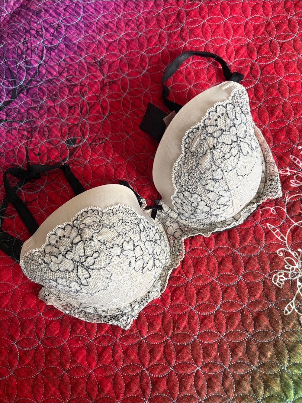 Victoria's Secret Cream Push-Up Bra with Black Lace